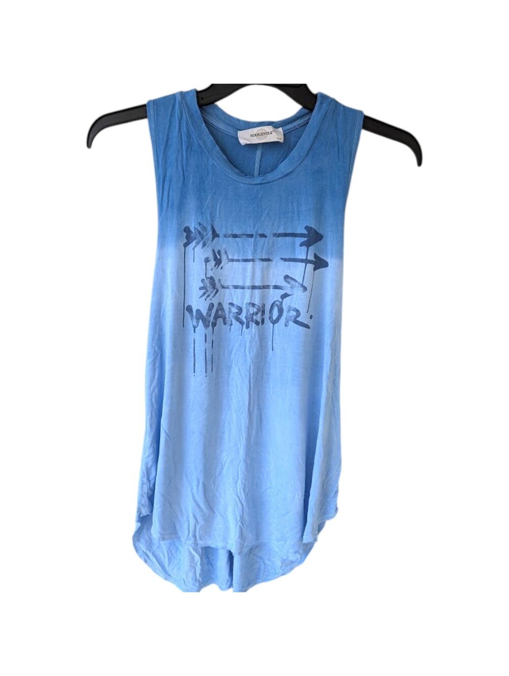 SoulCycle Warrior Blue Ombre Tank Top Womens L Made in USA Rayon Blend Workout